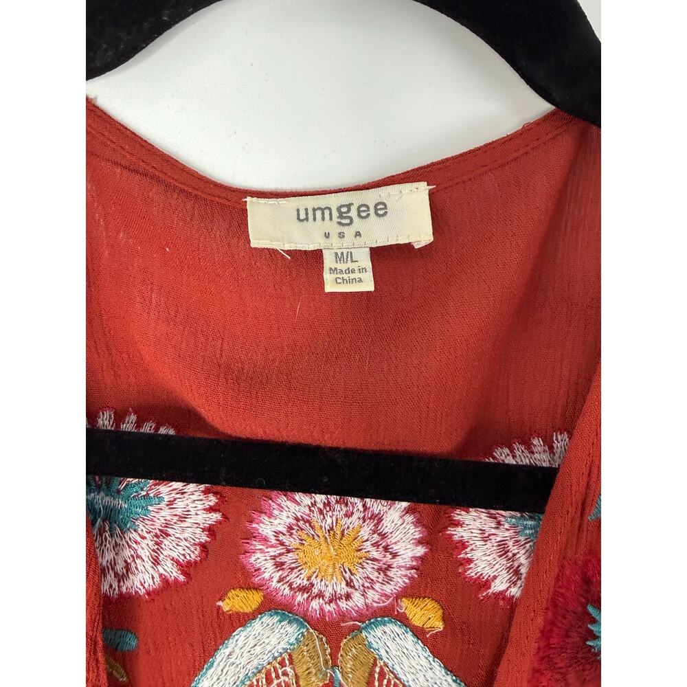 Umgee Rust Embroidered Boho Kimono Cardigan M/L Festival Chic Southwestern - Picture 3 of 8
